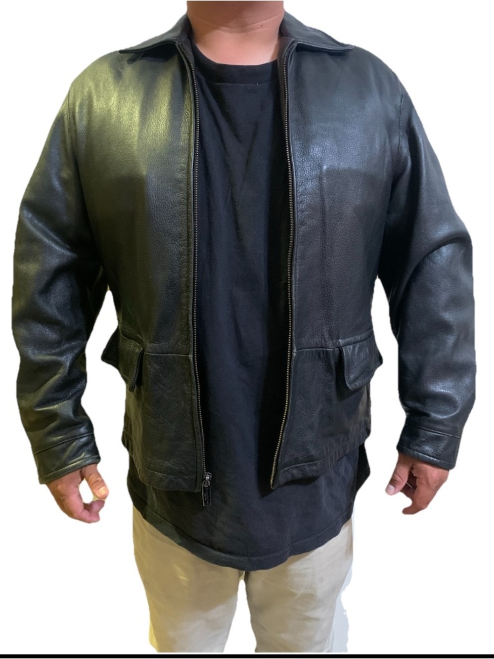 Vtg Kenneth Cole New York Black Leather Zip-Front Bomber Jacket‎ Sz M